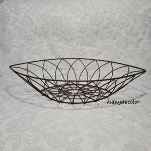 Vintage Geometric Metal Bowl Wire Fruit Basket Kitchen Counter Table Centerpiece